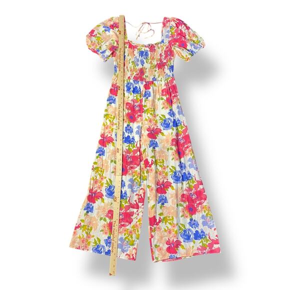 Skies are Blue Spring Summer Floral Short Sleeve Smocked Jumpsuit Size M Easter - Picture 5 of 11